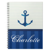 Nautical Blue Stripes Pattern Anchor Custom Name Notitieboek (Voorkant)