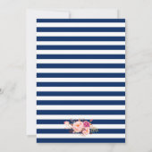 Nautical Blue Stripes Pink Floral Invite Kaart (Achterkant)