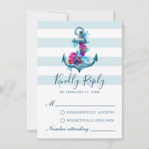 Nautical Blue Stripes Waterverf Anchor RSVP-kaart Advieskaart