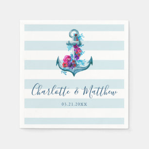 Nautical Blue Stripes Waterverf Anchor Wedding Servet
