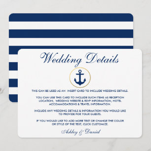 Nautical Blue Stripes Weddenschap Details Invoegen Kaart