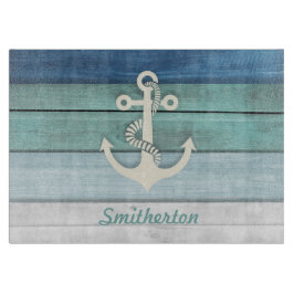 Nautical Blue Turquoise Distress Wood Anchor Snijplank