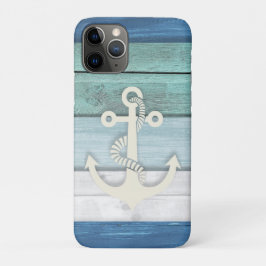 Nautical Blue Turquoise White Wood Anchor iPhone 11 Pro Hoesje
