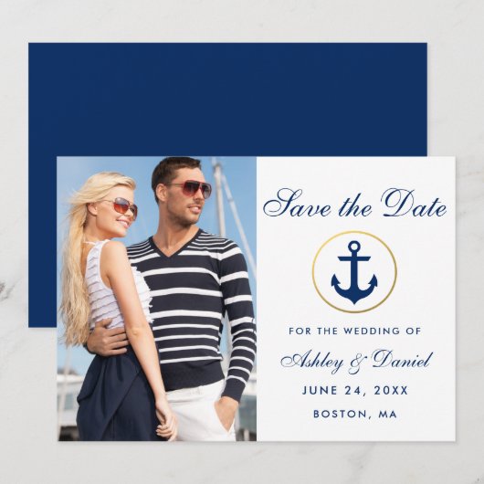 Nautical Blue van het huwelijk sparen de Datum Fot Save The Date (Voorkant / Achterkant)