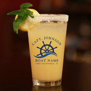 Nautical Blue Wave Navy Kapitein Schip Helm Boot Glas