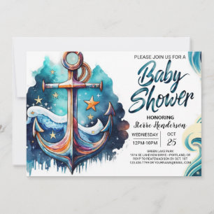 Nautical Blue Waves Baby shower Kaart