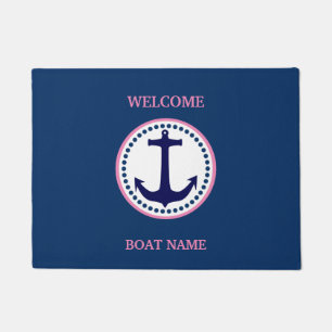 Nautical Blue Welcome Boat Name Stripe personalise Deurmat