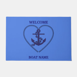 Nautical Blue Welcome Boat Name Stripe personalise Deurmat