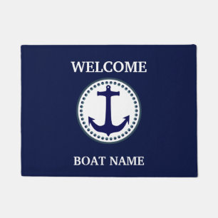 Nautical Blue Welcome Boat Name Stripe personalise Deurmat