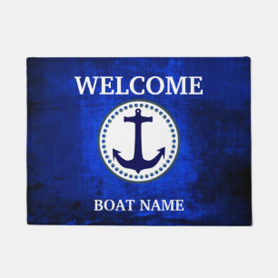 Nautical Blue Welcome Boat Name Stripe personalise Deurmat