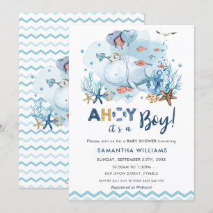 Nautical Blue Whale Ahoy Het is een Jongen Baby sh Kaart