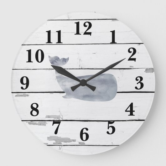 Nautical Blue Whale Ship Rustic Decor Grote Klok (Voorkant)