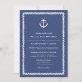 Nautical Blue White Anchor Monogram Weddenschap Kaart (Voorkant)
