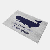 Nautical Blue White Familie Naam Rustic Whale Deurmat (Schuin)