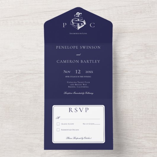 Nautical Blue & White Modern No Dinner All In One Uitnodiging (Binnen)