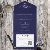 Nautical Blue & White Modern QR Code All In One Uitnodiging