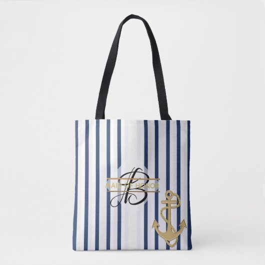 Nautical Blue White Streep MONOGRAM Tassen Tas (Voorkant)