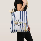 Nautical Blue White Streep MONOGRAM Tassen Tas (Dichtbij)