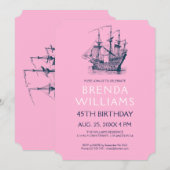 Nautical Blue Wind Sailing Birthday Party Invite Kaart (Voorkant / Achterkant)