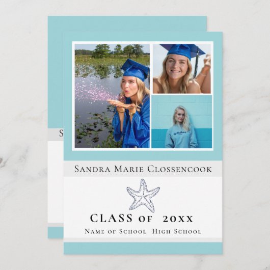 Nautical Blue Zeester congratulate afstudeerders Kaart (Voorkant / Achterkant)