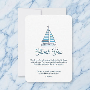 Nautical Blue Zeilboot Verjaardag Bedankkaart