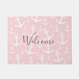 Nautical blush roze & white anchorman deurmat