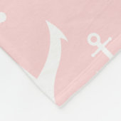 Nautical blush roze & white anchorman fleece deken (Hoek)