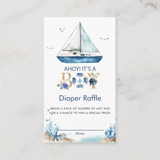Nautical Boat Ahoy Het is een Jongen Luier Raffle Informatiekaartje (Voorkant)