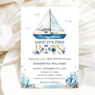 Nautical Boat Ahoy Het is Twin Boys Baby shower Kaart