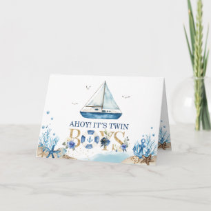 Nautical Boat Ahoy Het is Twins Boys Baby shower Bedankkaart
