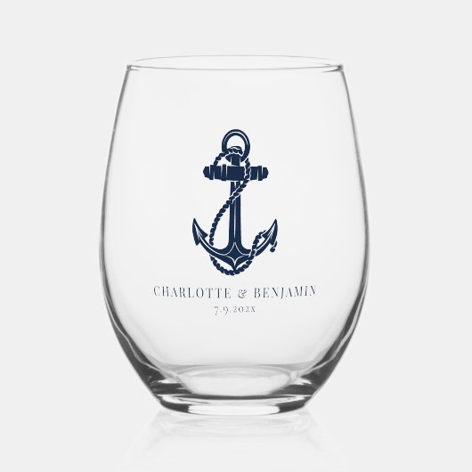 Nautical Boat Anchor Coastal Wedding Wijnglas Zonder Voet (Voorkant)