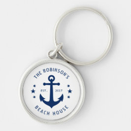 Nautical Boat Anchor Familienaam Beach House White Sleutelhanger