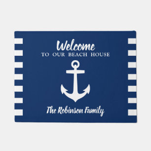 Nautical Boat Anchor Family Name Navy Beach House Deurmat