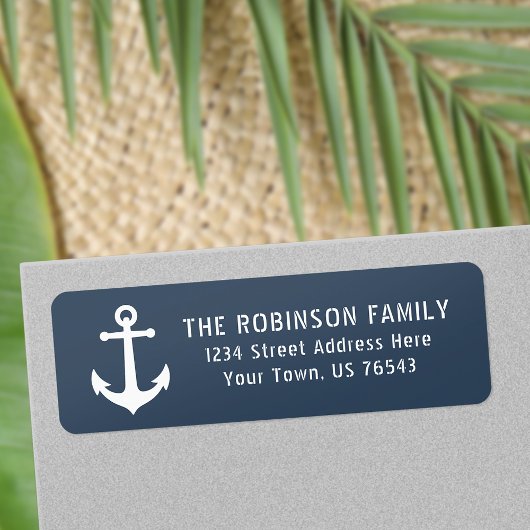 Nautical Boat Anchor Grey Blue Address Etiket