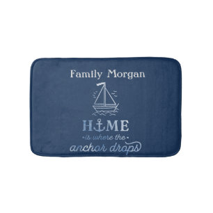 Nautical Boat Anchor Navy Blue Badmat