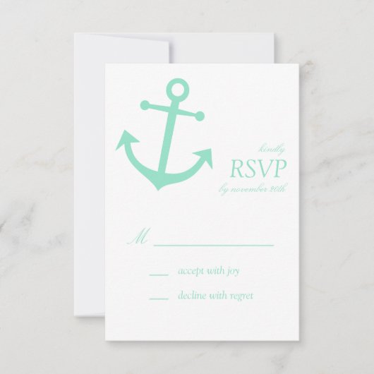 Nautical Boat Anchor RSVP-kaarten (Bleek groen) RSVP Kaartje (Voorkant)