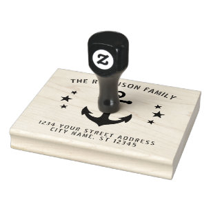 Nautical  Boat Anchor Stars Name Address Rubberstempel
