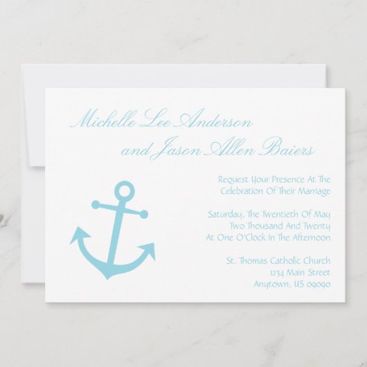 Nautical Boat Ancre Wedding Invitations Pale Blue (Devant)