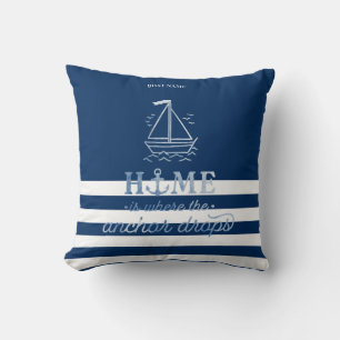 Nautical Boat Anker Navy Blue Gestreept Kussen