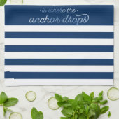 Nautical Boat Anker Navy Blue Gestreept Theedoek (Gevouwen)