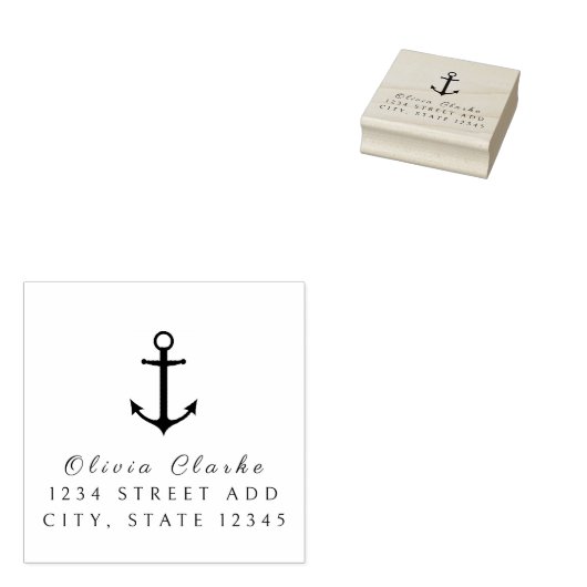Nautical Boat Anker Stijlvol Script Rubberstempel (Gestempeld)