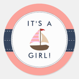 Nautical Boat Baby shower Stickers - Het is een me