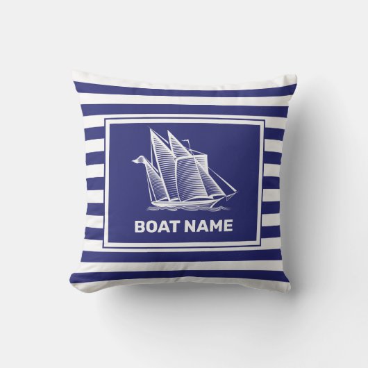 Nautical Boat Design Navy Blue Striped Pillow Kussen (Voorkant)
