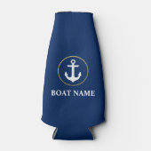 Nautical Boat Name Anchor Blue Gold Flesjeskoeler (Voorkant)
