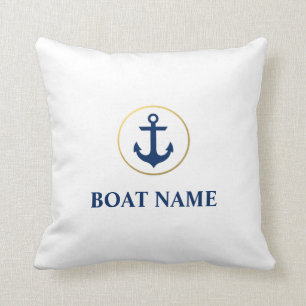 Nautical Boat Name Anchor Blue White Gold Kussen