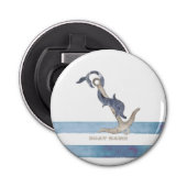 Nautical Boat Name,Anchor Dolphin Stripes Button Flesopener (Voorkant)