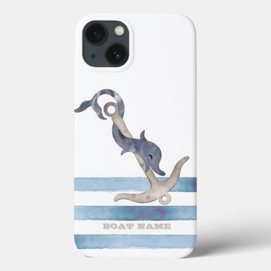 Nautical Boat Name,Anchor Dolphin Stripes Case-Mate iPhone Case (Achterkant)