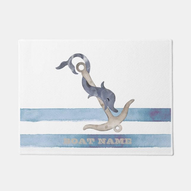 Nautical Boat Name,Anchor Dolphin Stripes Deurmat (Voorkant)