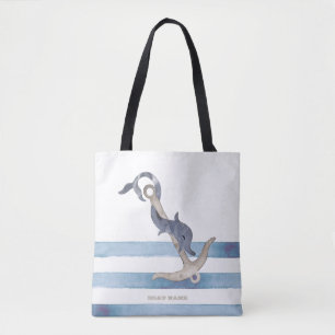 Nautical Boat Name,Anchor Dolphin Stripes Draagtas