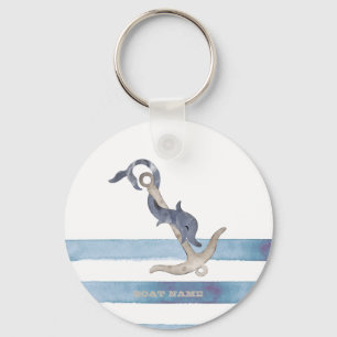 Nautical Boat Name,Anchor Dolphin Stripes Sleutelhanger